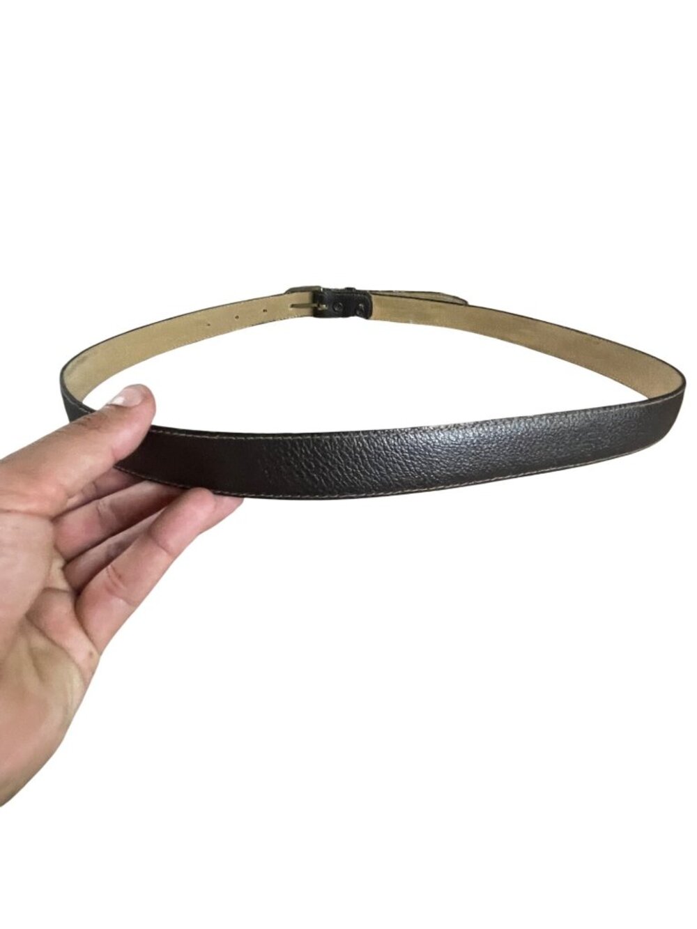 Vintage Brown Leather Belt With Metal Buckle - Adjustable Size